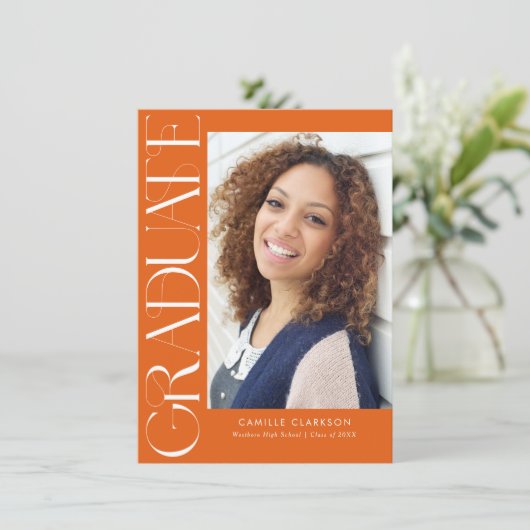 Budget Sinaasappel Modern Vertical Two Photo Afstu Kaart (Staand voorkant)