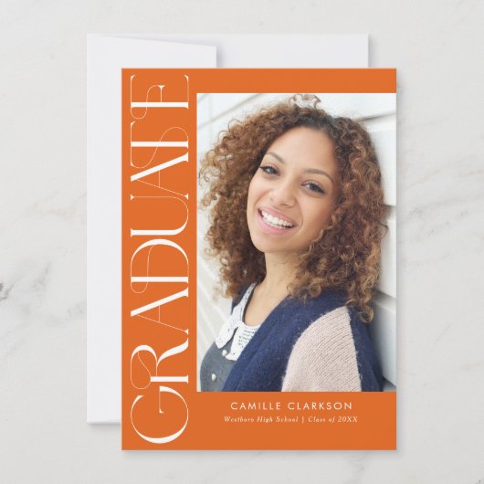 Budget Sinaasappel Modern Vertical Two Photo Afstu Kaart (Voorkant)