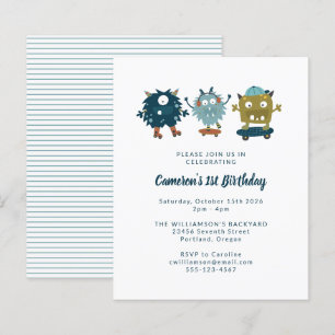 Budget Skateboard Monsters 1st Birthday Uitnodigin