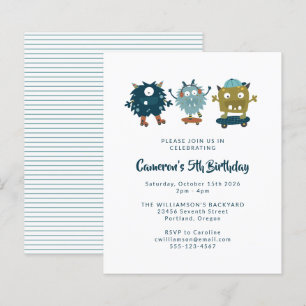 Budget Skateboard Monsters 5e verjaardag Uitnodigi