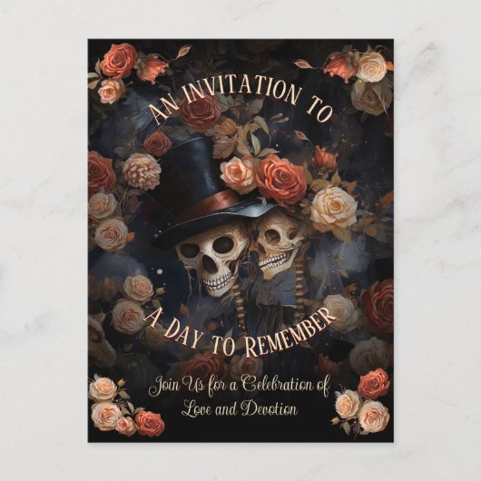 Budget Skeletten RSVP Gotische bruiloft uitnodigin Briefkaart (Voorkant)