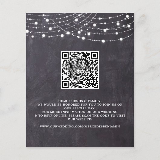 Budget Slate Rustic String Lights QR Code Weddensc (Achterkant)
