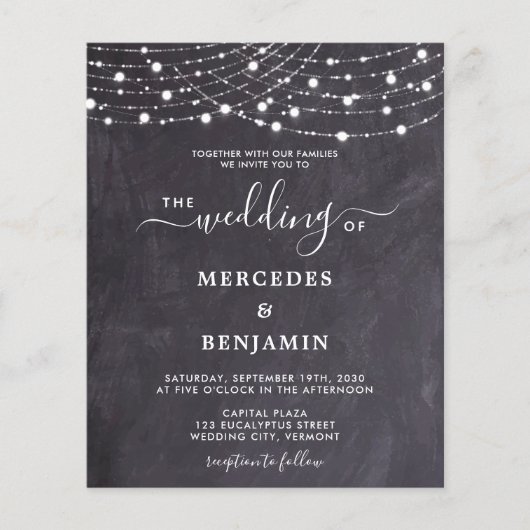 Budget Slate Rustic String Lights QR Code Weddensc (Voorkant)