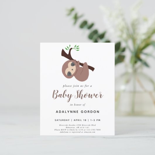 Budget Sloth Baby shower Boy Schattig Animal (Staand voorkant)