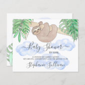 Budget Sloth Boy Baby shower per mail uitnodiging (Voorkant / Achterkant)