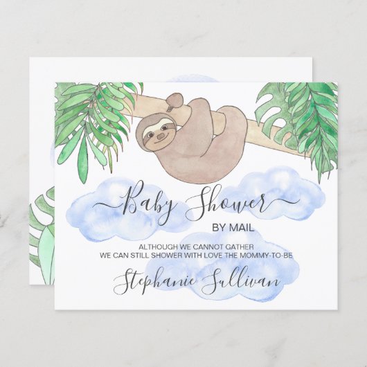 Budget Sloth Boy Baby shower per mail uitnodiging (Voorkant / Achterkant)