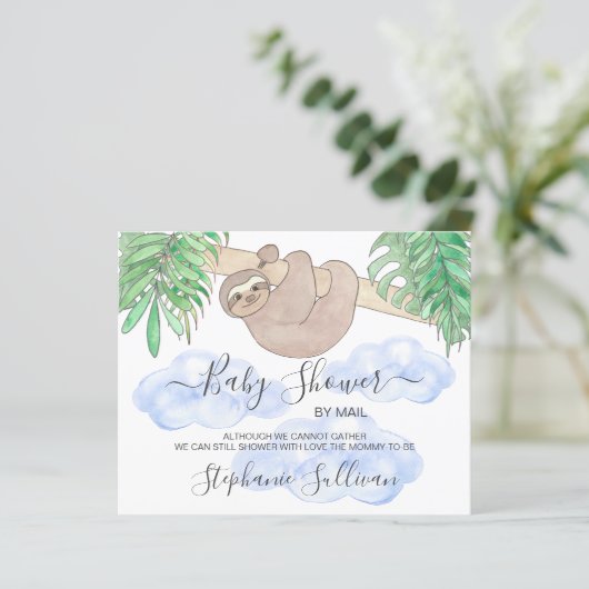 Budget Sloth Boy Baby shower per mail uitnodiging (Staand voorkant)