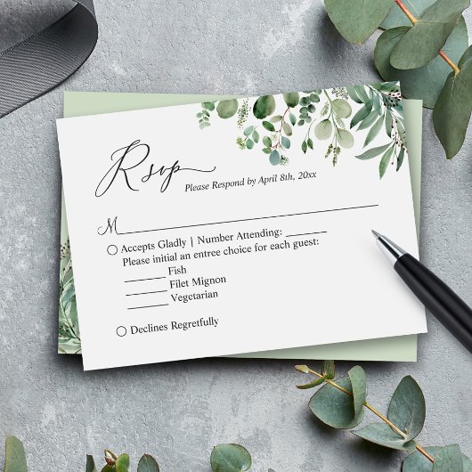 Budget Small RSVP | Greenery Eucalyptus Leaves Notitiekaartje