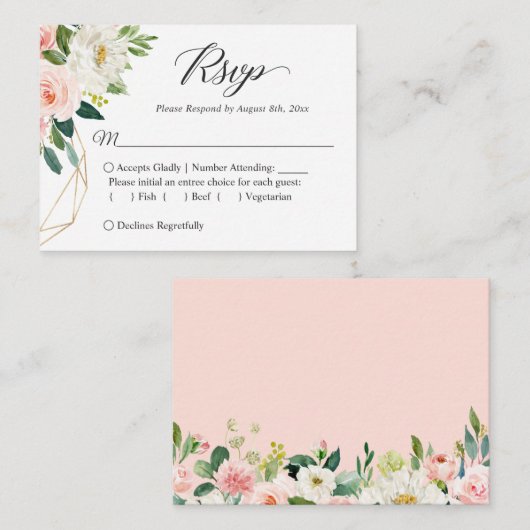 Budget Small Wedding RSVP | Blush roze bloemen Notitiekaartje (Voorkant / Achterkant)