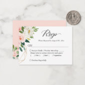 Budget Small Wedding RSVP | Blush roze bloemen Notitiekaartje (Voorkant / Achterkant in situ)