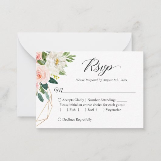 Budget Small Wedding RSVP | Blush roze bloemen Notitiekaartje (Voorkant)