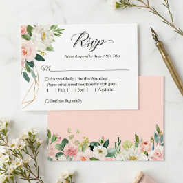 Budget Small Wedding RSVP | Blush roze bloemen Notitiekaartje