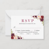 Budget Small Wedding RSVP | Burgundy Blush Floral Notitiekaartje (Voorkant)