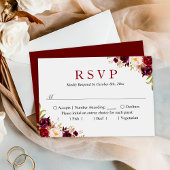 Budget Small Wedding RSVP | Burgundy Blush Floral Notitiekaartje