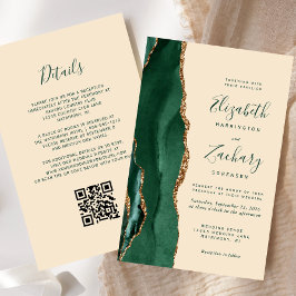 Budget Smaragd Agate Champagne QR Code Bruiloft
