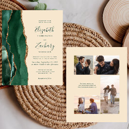 Budget Smaragd Champagnetrouwkaart met 4 foto's