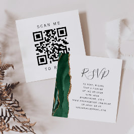 Budget Smaragd Goud Agate Huwelijk QR Code RSVP Informatiekaartje