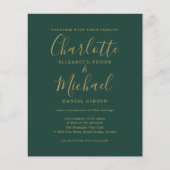 Budget Smaragd Gouden Script Foto Huwelijksuitnodi (Voorkant)
