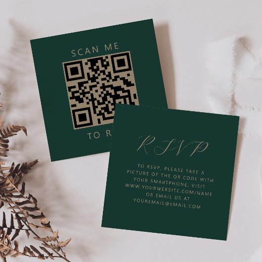 Budget Smaragd Gouden Script Trouw QR Code RSVP Informatiekaartje