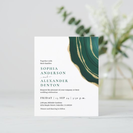 Budget smaragd groen Foto QR code bruiloft uitnodi (Staand voorkant)