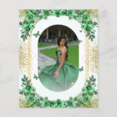 Budget Smaragd Groen Goud Bloemen Quinceanera Flyer (Achterkant)