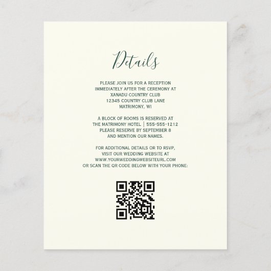Budget Smaragd Groen Goud Ivoor QR Code Bruiloft (Achterkant)