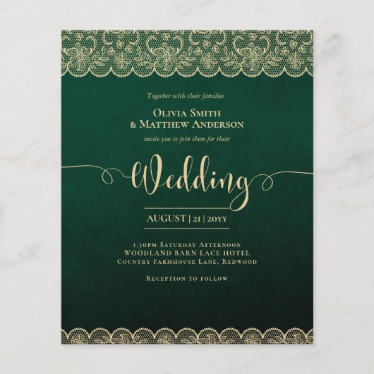 BUDGET Smaragd Groen Goud Kant Rustieke Bruiloft (Voorkant)