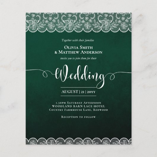 BUDGET Smaragd Groen Wit Kant Rustieke Bruiloft (Voorkant)