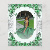 Budget Smaragd Groen Zilver Bloemen Quinceanera Flyer (Achterkant)