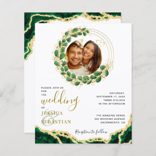 Budget Smaragd Groene Eucalyptus Agaat Bruiloft (Voorkant / Achterkant)