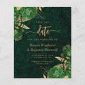 Budget Smaragdgroene Bloemige Trouw Save the Date (Voorkant)