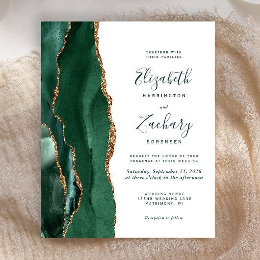 Budget Smaragdgroene Gouden Agaat Script Bruiloft