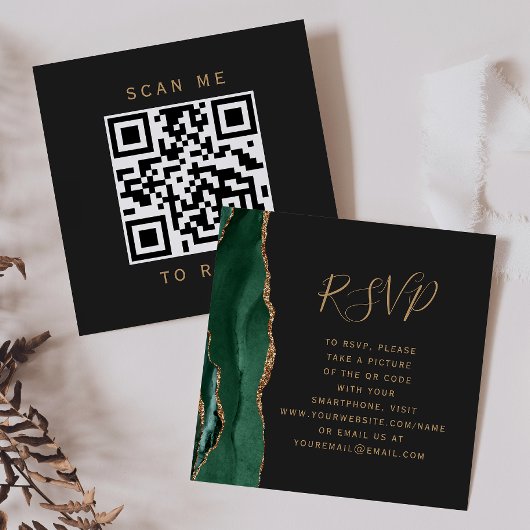 Budget Smaragdgroene Gouden Agate Donkere QR Code Informatiekaartje