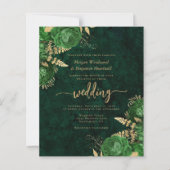 Budget Smaragdgroene Gouden Bloem QR Code Bruiloft (Voorkant)