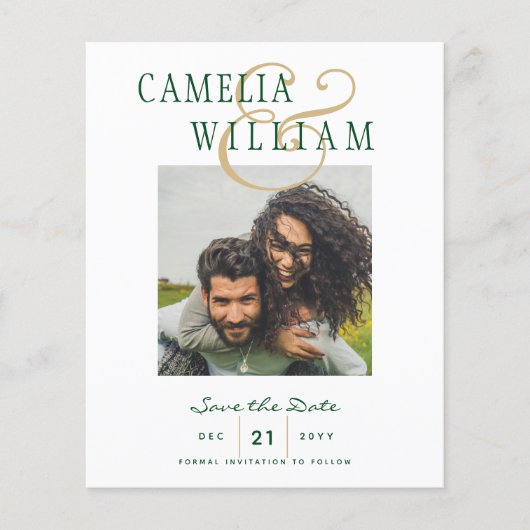BUDGET Smaragdgroene Gouden FOTO Save the Date (Voorkant)