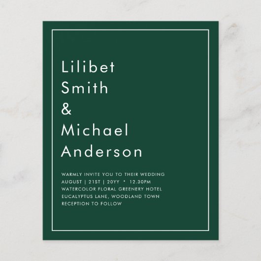 BUDGET Smaragdgroene monochrome tekst Flyer (Voorkant)