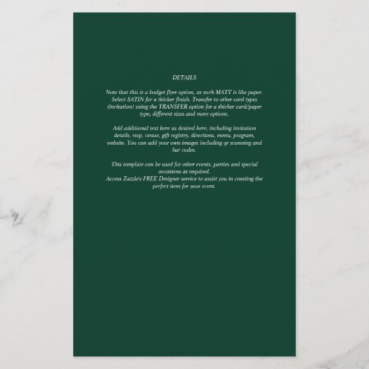 BUDGET Smaragdgroene monochrome trouwdag Flyer (Achterkant)