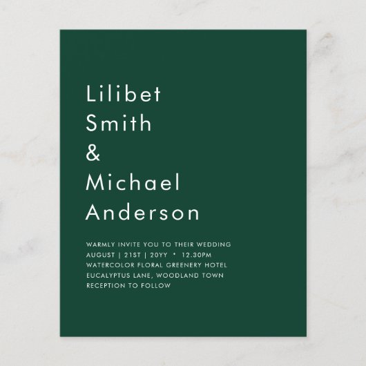 BUDGET Smaragdgroene monochrome trouwdag Flyer (Voorkant)