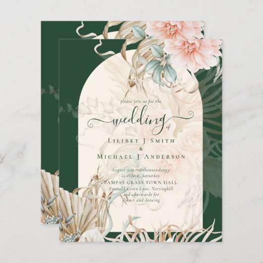 BUDGET Smaragdgroene Pampasgras Perzik Bruiloft (Voorkant / Achterkant)