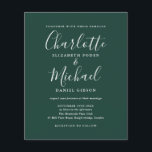 Budget smaragdgroene script huwelijksuitnodiging<br><div class="desc">Met elegante handtekeningstijl namen,  kan deze moderne budget smaragdgroene huwelijksuitnodiging worden gepersonaliseerd met uw informatie in chic lettertype. Ontworpen door Thisisnotme</div>