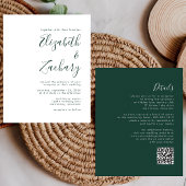 Budget Smaragdgroene Script QR Code Trouw Uitnodig
