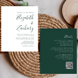Budget Smaragdgroene Script QR Code Trouw Uitnodig
