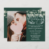 Budget Smaragdgroene Trouwdetails Foto Uitnodiging (Voorkant / Achterkant)