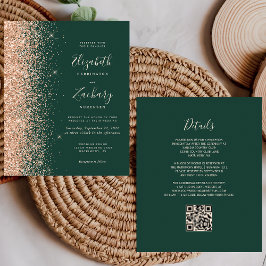 Budget Smeraldgroene Perzik QR Code Trouw Uitnodig
