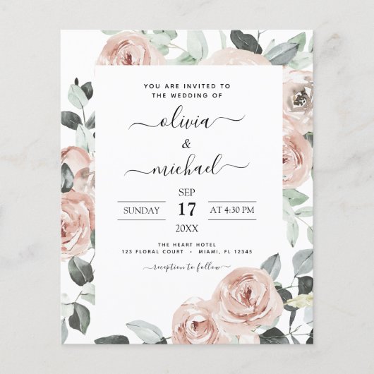 Budget Smergroene Bloemen Bruiloft Uitnodiging Flyer (Voorkant)