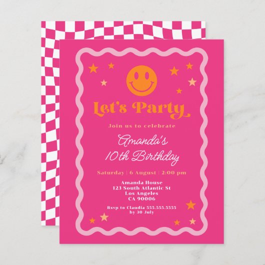 Budget Smile Face Roze Sinaasappel Meisje Verjaard (Voorkant / Achterkant)