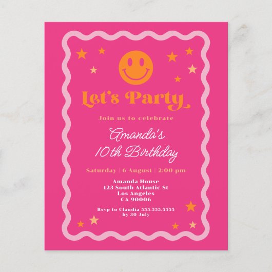 Budget Smile Face Roze Sinaasappel Meisje Verjaard (Voorkant)