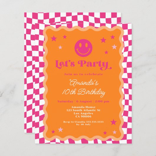 Budget Smile Face Roze Sinaasappel Wavy Verjaardag (Voorkant / Achterkant)