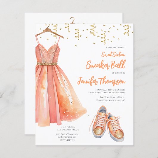 Budget Sneaker Feest Sweet 16 Perzik & Gouden Glit (Voorkant / Achterkant)