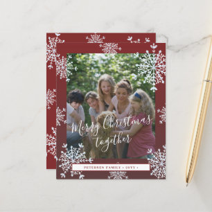 Budget sneeuwvlokken foto met kerstrode kerstkaart